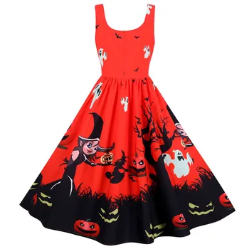 Plus Size Ragana Dress Helovinas Kaukolė Nėrinių Juosmens žemyn Suknelė be Rankovių Viduramžių Suknelės Vestidos Rudenį Suknelė Moterims raudona