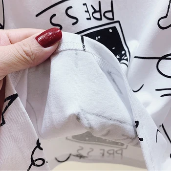 Gkfnmt 2020 m. Rudens Žiemos Naujas Harajuku Laišką, Print T Shirt O-Kaklo Derliaus Medvilnės Marškinėlius ilgomis Rankovėmis Streetwear Moterų Viršūnių Balta