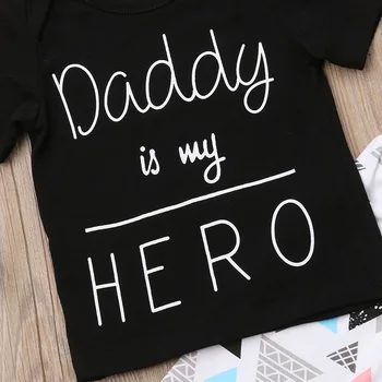 2021 Mada Kūdikiams, Kūdikių, Mergaičių Drabužiai Nustatyti Tėtis Yra Mano Herojus Pinted T-marškinėliai, Kelnės Lankelis Naujagimiui Drabužių Komplektus 0-24M