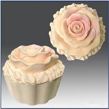 Silikono Muilas/Žvakė Pelėsiai - 3D Puodelis Tortas su Rožių Ledai Gėlė silikoninė muilo Pelėsių rankų darbo