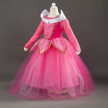 Merginos Miega Grožio Dress Up Kids Pink ir Blue Aurora Kostiumas Su Karūna Perukas Vaikų Gimtadienio vakarėlio Princesė Frocks Drabužiai