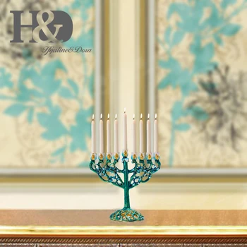 H&D Rankomis dažyti Hanukkah Menorah Žydų Lempa 9 Filialas Jeruzalės Šventykla, Žydų Žvakių Laikiklis Chanuka Žvakidės Dekoravimas