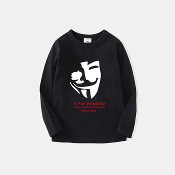 V for Vendetta T-Shirt Anonimas Guy Fawkes Kaukė vaikams teens Medvilnės T Shirts Derliaus Viršūnes Tees Tshirts 6 8 10 12 14Y