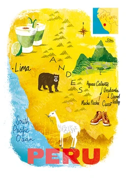 Alpaka Pietų Amerikoje, Peru Žemėlapį Vintage Retro Kelionės Klasikinis Drobės Paveikslai Kraft Plakatai, Sienų Lipdukai Namų Dekoro Šeimos Dovana