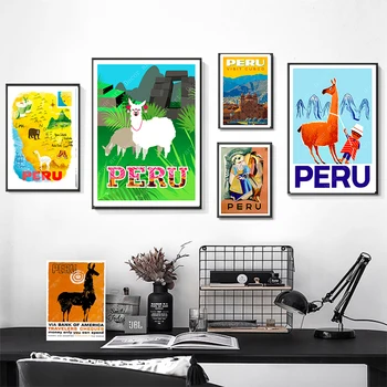 Alpaka Pietų Amerikoje, Peru Žemėlapį Vintage Retro Kelionės Klasikinis Drobės Paveikslai Kraft Plakatai, Sienų Lipdukai Namų Dekoro Šeimos Dovana