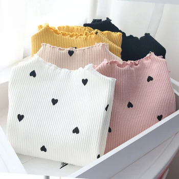 Bamblys Mergina, Rūbai Vaikams, Vaikų Rudens ilgomis Rankovėmis Širdies Spausdinti Medvilnės marškinėliai Kūdikių Mergaičių Long Sleeve T-shirt 1-4T