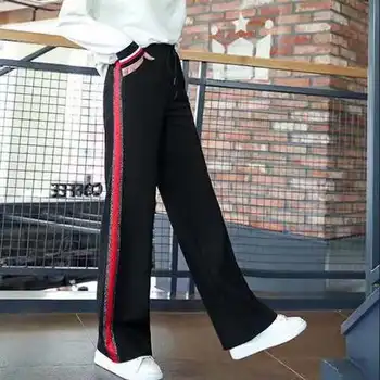 Korėjos Aukšto Liemens Kelnės Vasarą Laisvi Pločio Kojų Kelnės Atsitiktinis Šalutinis Juostele Sweatpants Femme Kelnės Streetwear Pantalon Poilsiu