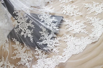 Deluxe siuvinėjimai blizgančiais nėrinių audinio 130cm vestuvių suknelė 