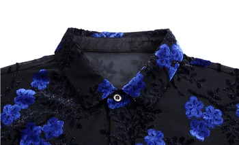 Prabanga Mėlyna Gėlių Aksomo Suknelė Marškiniai Vyrams 2020 M Slim Fit Long Sleeve Lace Marškinėliai Vyrams Seksualus Šalies Atveju Socialinės Marškinėliai Palaidinė Chemise