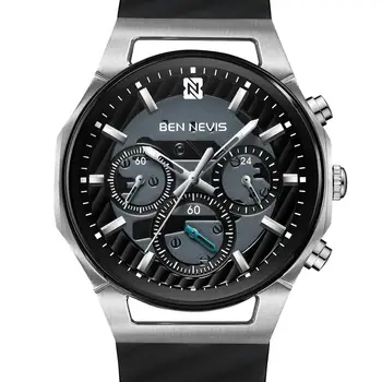 BEN NEVIS Laikrodžiai Mens 2020 Vandeniui Laikrodžiai Chronos Silver Black Laikrodis Sportinis Laikrodis Silikoninė Juosta Reloj Hombre
