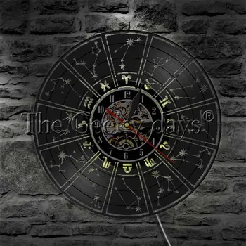Zodiako Ženklas Horoskopas, Astrologija LED Šviesos Vinilo Įrašas Sieninis Laikrodis Retro Sienos Lempos LED Sienos Meno Šviesos Sieninis Laikrodis