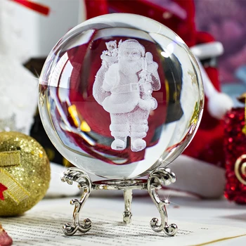 H&D 3D Lazeriu Graviruotas Santa Claus 80mm Crystal Ball Mini Modelis Crystal Amatų Srityje Ornamentu Fengshui Namų Dekoro Kalėdų Dovana