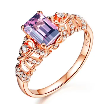 Rose aukso ruby & ametistas brangakmenio žiedas moterims raudona & violetinė crystal akmuo cirkonis deimantų šalies prabangūs papuošalai vestuvių juostoje