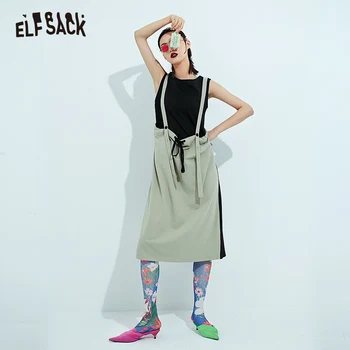 ELFSACK Derliaus Prarasti Nėrinių Medvilnės Moterų Suknelės, Mados Rankovių Negabaritinių Sudurti Moteriška Suknelė 2019 Drabužių Streetwear