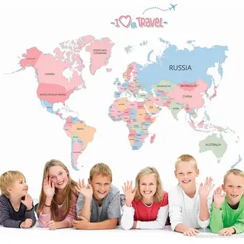 Pasaulio žemėlapis Siena Lipdukas Lipdukas Dekoras Dekoras Pasaulio Žemėlapis Vaikams Švietimo Ugdymo Klasėje Sienų Lipdukai Vaikams