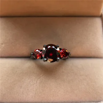 Prabanga Moterų Didelis Raudonas Cirkonis Akmuo Žiedas 14KT Juodojo Aukso Vestuvinį Žiedą, Unikalų Stilių Žada Sužadėtuvių Žiedai Moterims