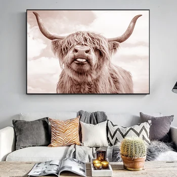 Šiaurės Škotijos Karvės Plakatas Galvijų Drobės Tapybos Sienos Nuotraukas Šiuolaikinės Mados Plakatas ir Spausdina Kambarį Namo Apdaila