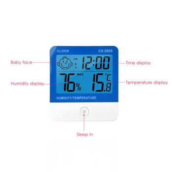 LCD Skaitmeninis Thermo-Drėgmėmačiu Termometras su Drėgmėmačiu Patalpų Kambario Temperatūros ir Drėgmės Matuoklis Matuoklis Žadintuvas