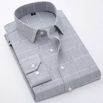 Smart Casual ilgomis Rankovėmis Dryžuotas Marškinėliai Vyrams Reguliarus Fit Kvėpuojantis Spausdinti Taškų Vyrų Suknelė Marškiniai pilka violetinė pledas Marškiniai