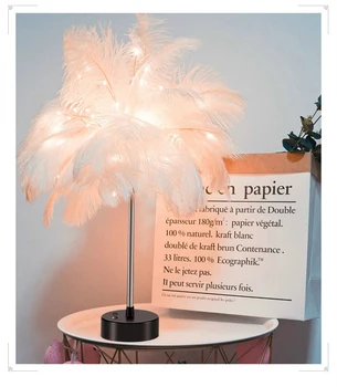 LED Šviesos Plunksna Pasakų Stalo Lempa - Reguliuojamas Šiltai Balta Stalo Lempa Naktį Šviesos Namų Dekoro