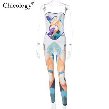 Chicology spausdinti vamzdis viršuje kelnės mados 2 dviejų atitikimo rinkinys sexy bodycon komplektus 2020 m. žiemos drabužių moterų rudenį klubas streetwear