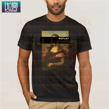 Mona Lisa Daina REPLAY - T-Shirt Atsitiktinis Tees Medvilnės Drabužius T-Shirt Juokinga Tees vatos Pagaliukai T-Shirt Juokinga Tees Medvilnės Marškinėliai