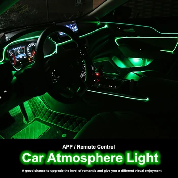 10 1 RGB LED 8M Vidaus apdaila, automobilių optinio pluošto juostelės šviesos App Kontrolės 12V dekoratyvinis atmosfera lempos Universalios