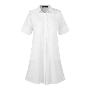ZANZEA 2021 Elegantiškas, Kietas Suknelė Moterų Marškiniai Sundress Vasaros Atsitiktinis Trumpas Rankovės Vestidos Moterų Mygtuką Skraiste Femme Plius Dydis