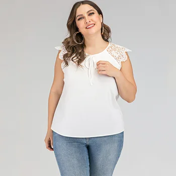 Naujas 2021 m. vasarą plius dydis viršūnes moterų didelės palaidinė atsitiktinis palaidų rankovių nėrinių O kaklas baltas trumpas marškinėliai 3XL 4XL 5XL 6XL 7XL