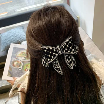 2020 Japonų Stiliaus Naujas Paprasta Mergina, Plaukų Clips Black Pearl Didelis Bowknot Plaukų Smeigtukai Moterims, Mada, Plaukų Aksesuarai