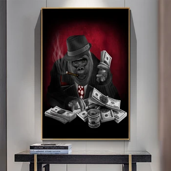 Rūkymas Beždžionių Gorilos Skaičiuoti Pinigus, Drobė, Tapyba Plakatų Spausdinimo Cuadros Sienos Meno Kambarį Namų Dekoro (be Rėmelio)