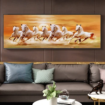 Modernus Paveikslai Tapyba Septyni Balti Arkliai Plakatų Spausdinimo Sienos Meno Nuotrauką Gyvenimo Kambario, Miegamasis Dekoratyvinis Namų Dekoro Didelis Dydis