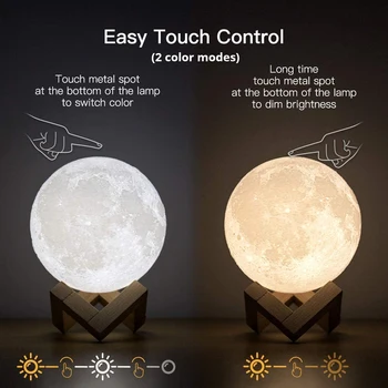 Mėnulis Žibintas 3D Spausdinimo Naktį, Šviesos, 2 Spalvų Įkraunamas LED Stalo Lempa Namų Dekoro Kūrybinis Prisilietimas Jungiklis Kūrybos Kalėdų Dovana