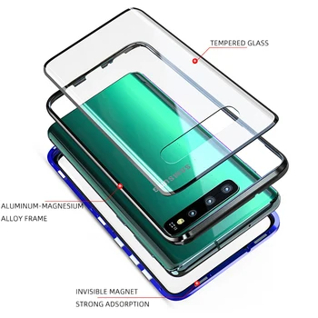 Metalo magnetinių Pilnas draudimas, telefono dėklai Samsung S20 Ultra S10 plius S8 S9 grūdinto stiklo dangtis Galaxy Note 8 9 10 pro atvejais