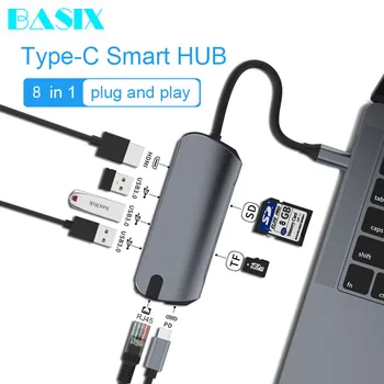 Basix USB C HUB Multi-Funkcija usb hub Tipo C Splitter USB3.0 Hub HDMI-compatibeRJ45 PD 