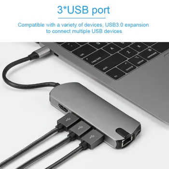 Basix USB C HUB Multi-Funkcija usb hub Tipo C Splitter USB3.0 Hub HDMI-compatibeRJ45 PD 