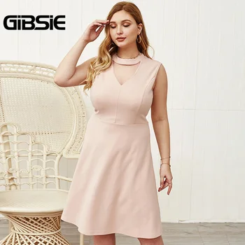 GIBSIE Plius Dydis O-Kaklo, Rankovių Office Suknelė Vasarą Moterys Rožinė Elegantiška darbo drabužiai 