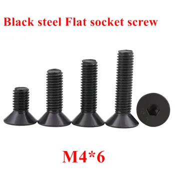 500pcs M4*6 Black Varžtai DIN7991 Juoda, plienas 10.9 klasės M4x6mm Hex lizdas plokščias galvos dangtelio sraigtas įleidžiama galvute, Varžtai Varžtai