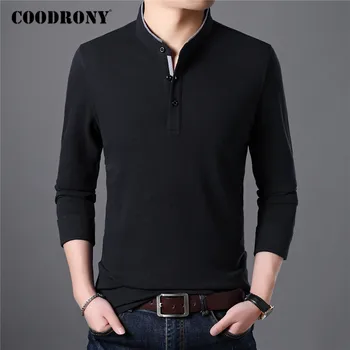 COODRONY Prekės Minkštas Grynos Medvilnės Marškinėliai Vyrams Drabužius 2020 Stovėti Apykaklės Long Sleeve T-Shirt Vyrams Aukštos Kokybės Marškinėliai Homme C5040