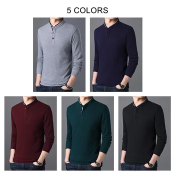 COODRONY Prekės Minkštas Grynos Medvilnės Marškinėliai Vyrams Drabužius 2020 Stovėti Apykaklės Long Sleeve T-Shirt Vyrams Aukštos Kokybės Marškinėliai Homme C5040