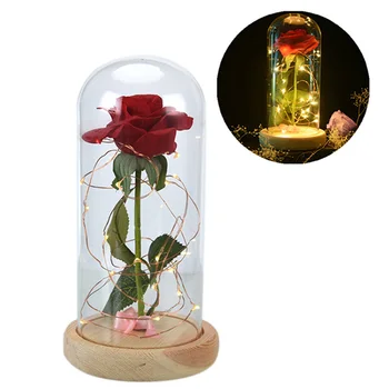 LED Pakilo Į Kolbą Grožio Ir Žvėrys, Raudona Rožė, Šviesos, Stiklo Mediniais Valentino Diena Vestuvės Dovana, Namų Puošybai