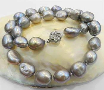 Natūralių perlų papuošalai dovana Moters DIDELĖS SIDABRO PILKA tikras BAROKO DIRBTINIU būdu išaugintų PERLŲ VĖRINĮ Svirtis Bauda sidabro kablys