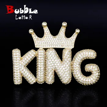 Crown Mažas Burbulas Raidžių Karoliai & Pakabukas su 4 MM, Aukso Spalva Teniso Grandinės Užsakymą Pavadinimas Hip-Hop Papuošalai