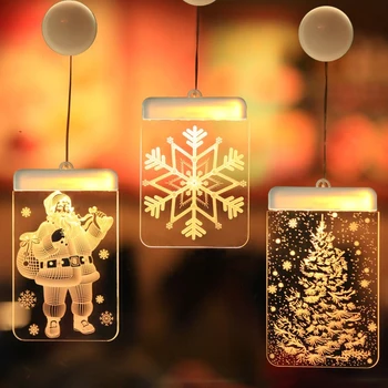 LED siurbtukas Šviesos 3D Durų ir Langų Santa Claus Briedžių Varpai Kalėdų Šviesos LED String Žibintai Snaigės Naujųjų Metų Ekonomikos