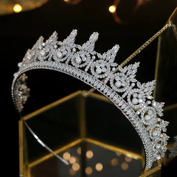 Naujas mados 3A cirkonis perlas karūna nuotakos tiara vestuvių suknelė princess tiara plaukų aksesuarai