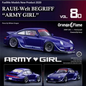 FuelMe 1:64 RWB 993 Armijos Mergaitė Organe Liepsna Perlinė violetinės Dervos Modelio Automobilių