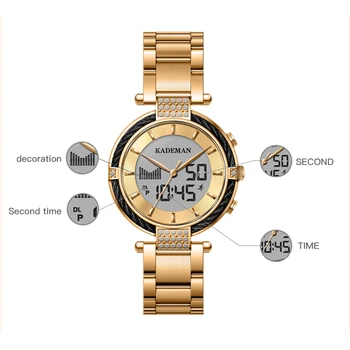 KADEMAN Naujas Dvigubas Ekranas Mados Moterų Laikrodžiai LED Laikrodis Kelis Laiko Juosta atspari Vandeniui Kvarciniai Laikrodžiai Lady Relogio Feminino