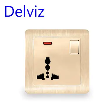 Delviz 3-hole universalus lizdas es universalus maitinimo lizdas su jungikliu kontrolės indikatorius UK standartinis aukso 13A sieninis lizdas skydelyje
