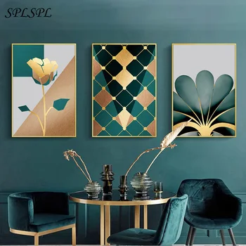 Plakatų ir grafikos Aukso Modernus Minimalistinio Sienos Meno Geometrinės Gėlių Abstrakčios Drobės Tapybos Šiaurės Dekoratyvinis Dažymas
