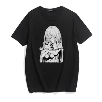 Anime Graphic marškinėliai Prarasti Harajuku Mergina, Print T shirt Vasaros Mados Moterų Estetinės Japonijos Animacinių filmų Topai goth juoda marškinėlius